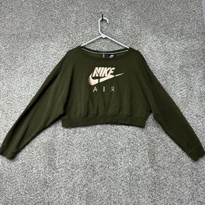 Nike Air‎ Rally Crew Neck Cropped Sweatshirt Women's M Green Rose Gold Back Zip